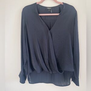 DKNY Navy Blue Wrap Front Long Sleeve Blouse. Size M